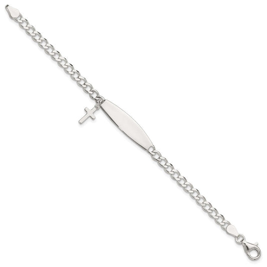 Sterling Silver Polished Cross Dangle ID Children's Bracelet QID255-6