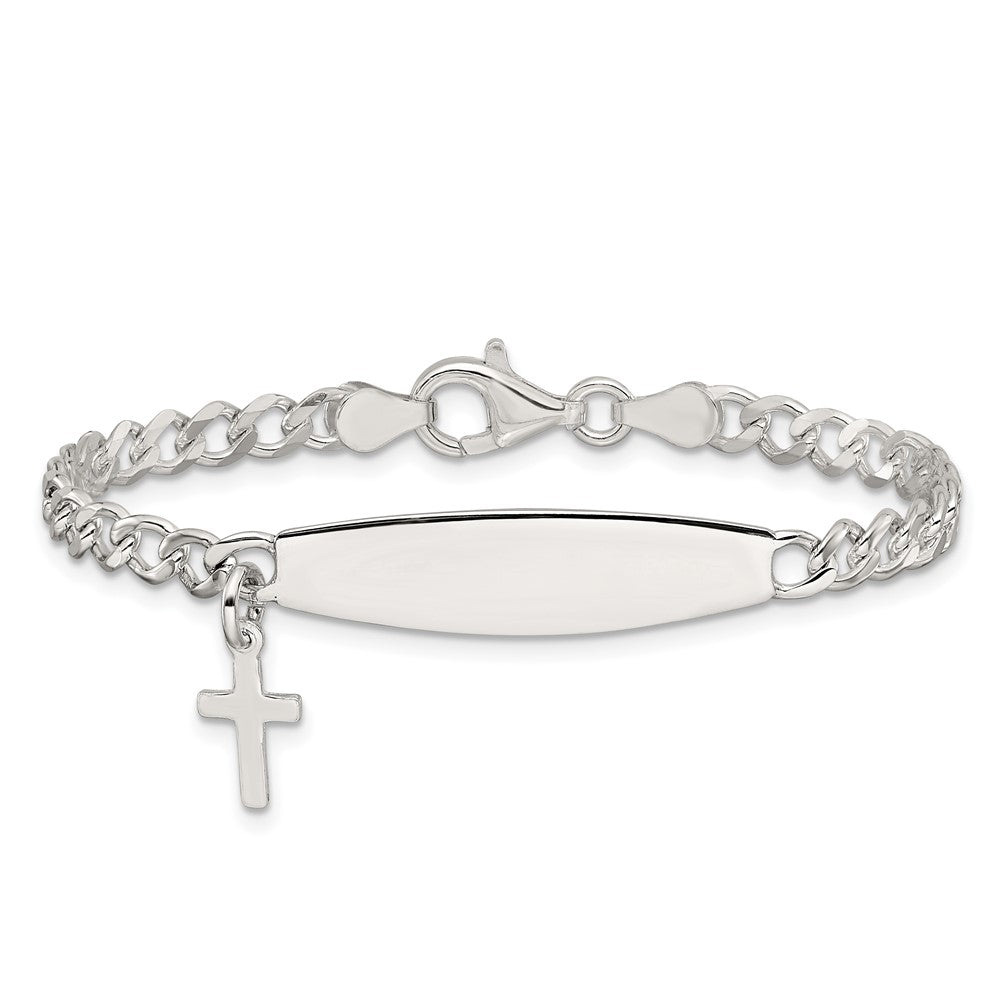 Sterling Silver Polished Cross Dangle ID Children's Bracelet QID255-6