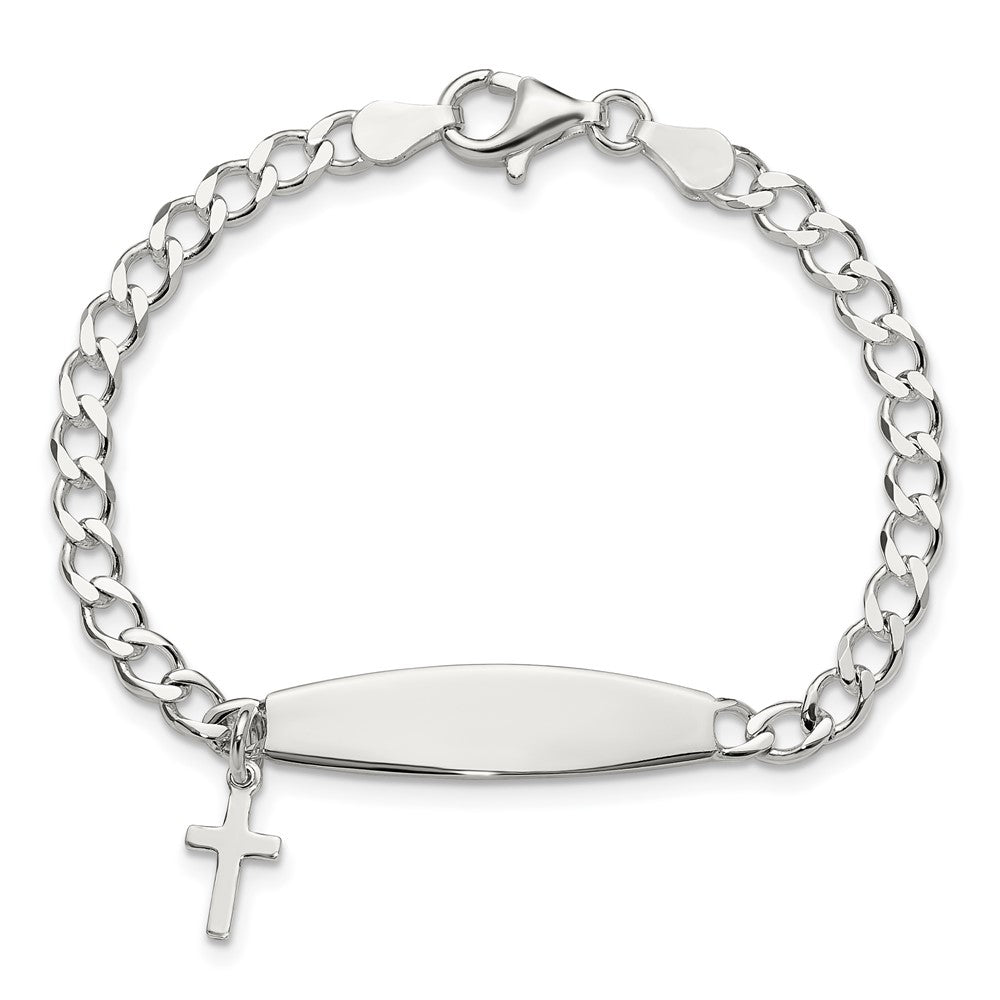 Sterling Silver Polished Cross Dangle ID Children's Bracelet QID255-6