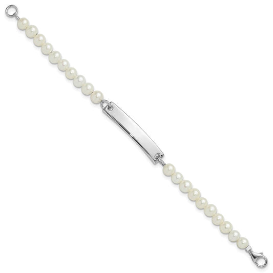 Sterling Silver Rh-plated Freshwater Cultured Pearl Children's ID Bracelet QID256-5.75