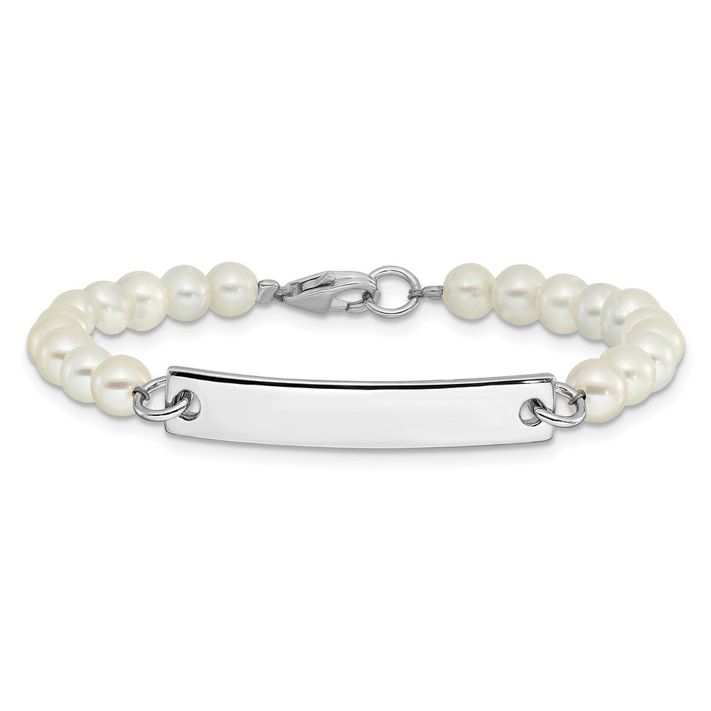Sterling Silver Rh-plated Freshwater Cultured Pearl Children's ID Bracelet QID256-5.75