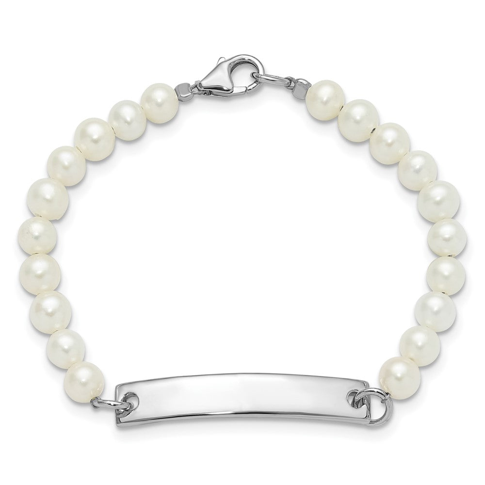 Sterling Silver Rh-plated Freshwater Cultured Pearl Children's ID Bracelet QID256-5.75