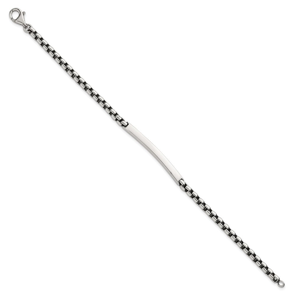 Sterling Silver Antiqued Round Box Chain 8 Inch ID Bar Mens Bracelet QID257-8