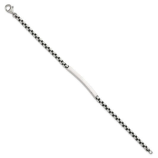 Sterling Silver Antiqued Round Box Chain 8 Inch ID Bar Mens Bracelet QID257-8