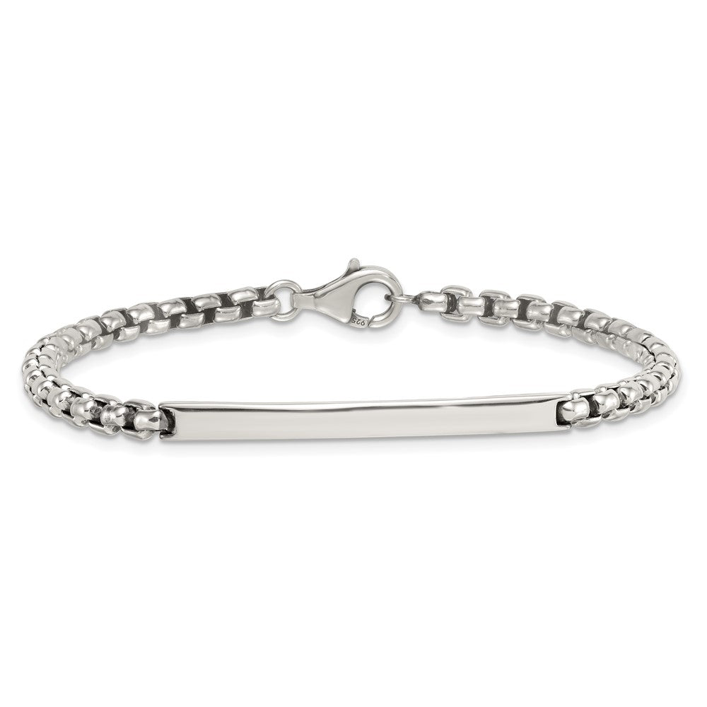Sterling Silver Antiqued Round Box Chain 8 Inch ID Bar Mens Bracelet QID257-8