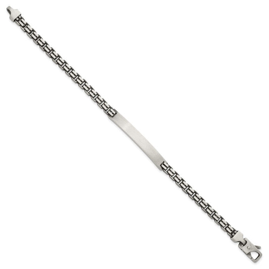Sterling Silver Antiqued Brushed Fancy Box Link 6.00 x 48mm Rectangle Plate 8 inch ID Bracelet QID259-8