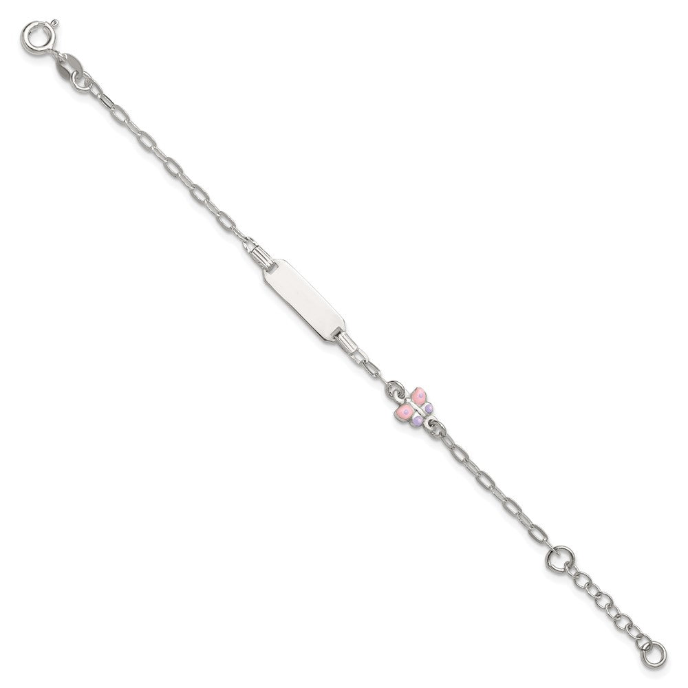 Sterling Silver Polished Pink and Purple Enameled Butterfly 5 inch with 1 inch extension Childrens ID Bracelet QID270-5
