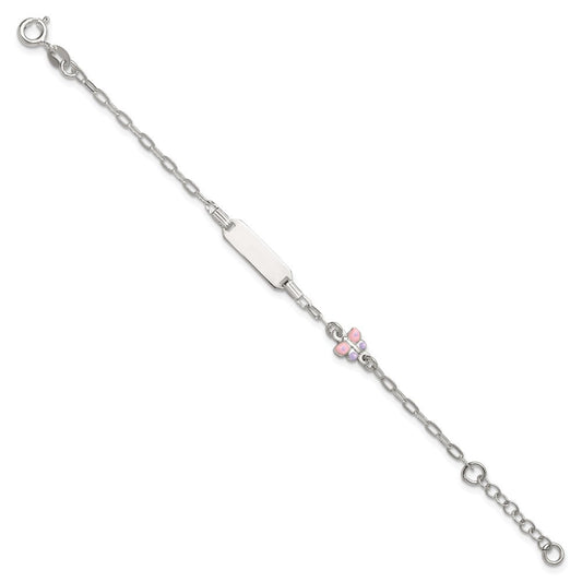 Sterling Silver Polished Pink and Purple Enameled Butterfly 5 inch with 1 inch extension Childrens ID Bracelet QID270-5