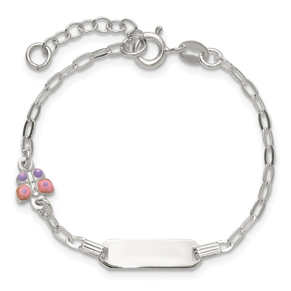 Sterling Silver Polished Pink and Purple Enameled Butterfly 5 inch with 1 inch extension Childrens ID Bracelet QID270-5