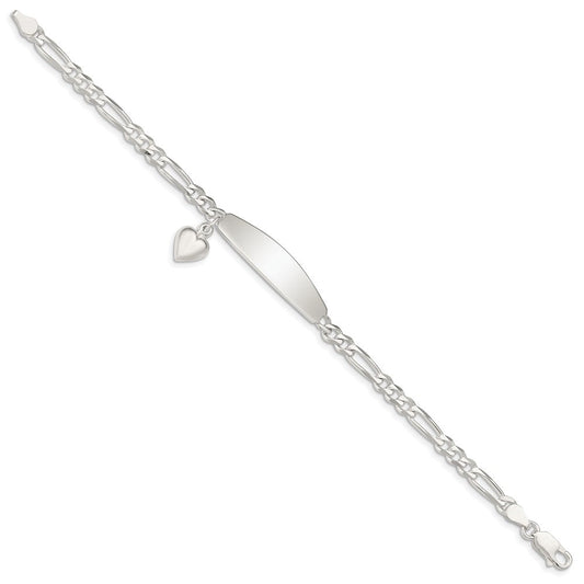 Sterling Silver ID with Heart Figaro Link Bracelet QID4-7