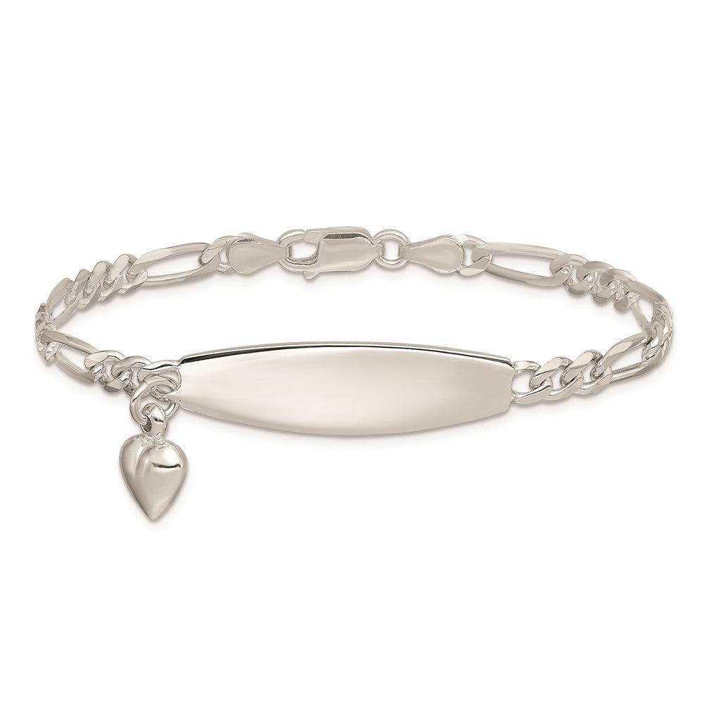 Sterling Silver ID with Heart Figaro Link Bracelet QID4-7