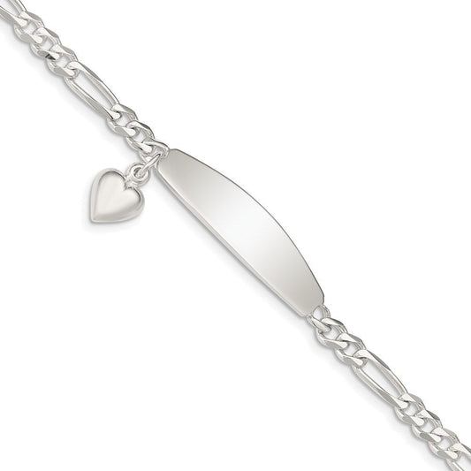 Sterling Silver ID with Heart Figaro Link Bracelet QID4-7