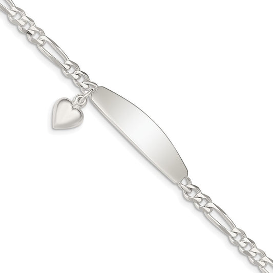 Sterling Silver ID with Heart Figaro Link 8in Bracelet QID4-7