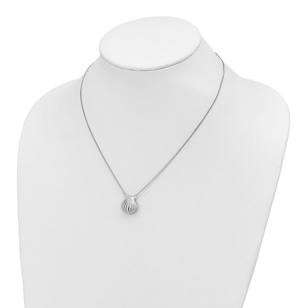 Sterling Silver Rhodium-plated Seashell 15mm Locket Necklace QLS1088