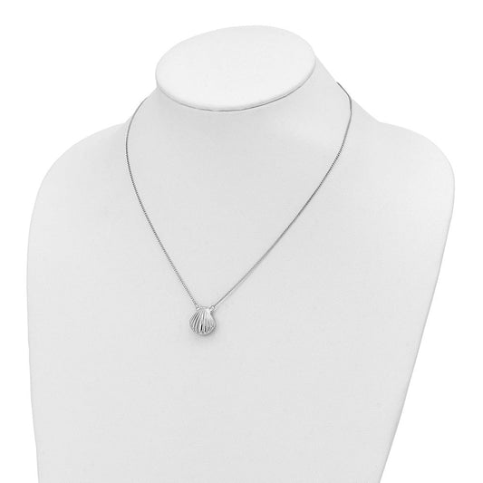 Sterling Silver Rhodium-plated Seashell 15mm Locket Necklace QLS1088