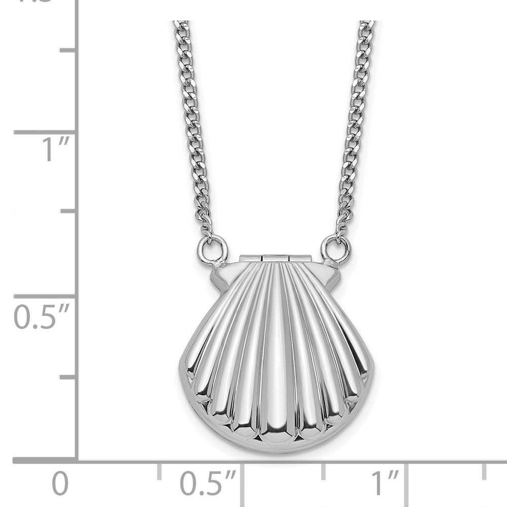 Sterling Silver Rhodium-plated Seashell 15mm Locket Necklace QLS1088