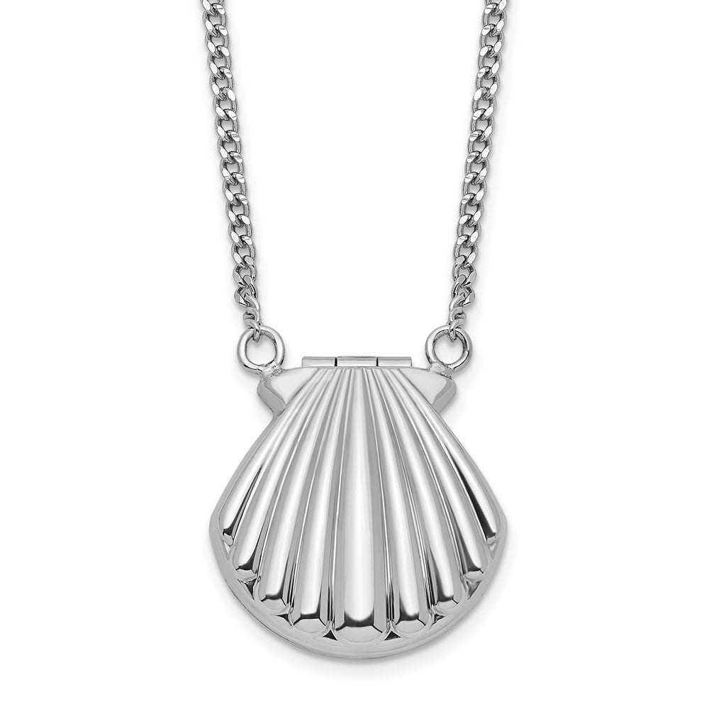 Sterling Silver Rhodium-plated Seashell 15mm Locket Necklace QLS1088