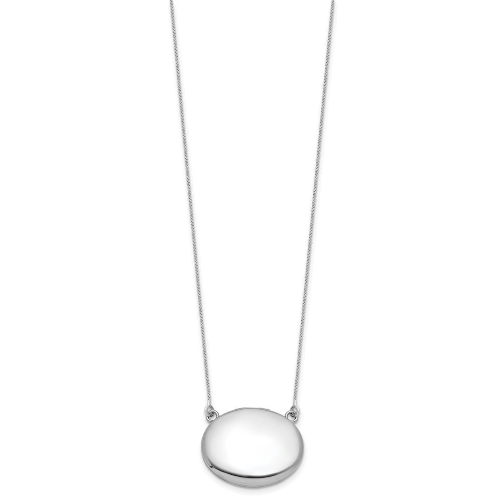 Sterling Silver Rhodium-plated Polished Front/Brushed Back 18.75 inch with 2 inch extension 20mm Oval Locket Necklace QLS1229