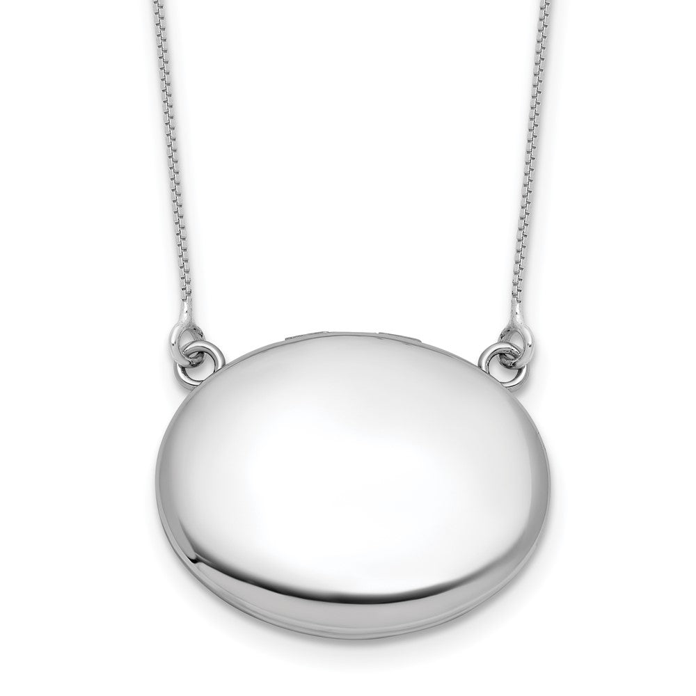 Sterling Silver Rhodium-plated Polished Front/Brushed Back 18.75 inch with 2 inch extension 20mm Oval Locket Necklace QLS1229