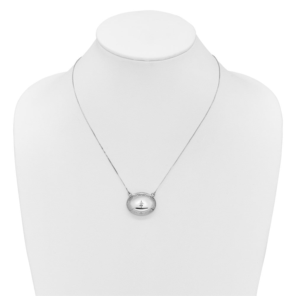 Sterling Silver Rhodium-plated Polished Front/Brushed Back 1/20 ct. Diamond Floral 18.75 inch with 2 inch ext. 20mm Oval Locket Necklace QLS1231