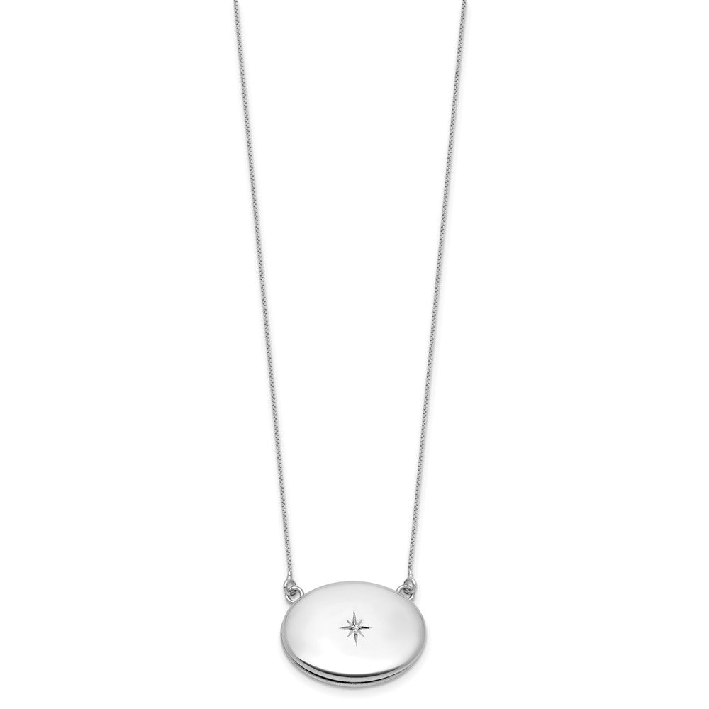 Sterling Silver Rhodium-plated Polished Front/Brushed Back 1/20 ct. Diamond 18.75 inch with 2 inch extension 20mm Oval Locket Necklace QLS1232
