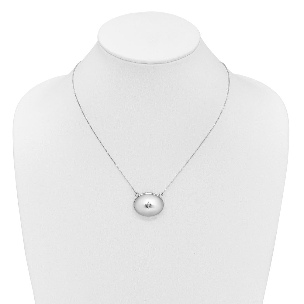 Sterling Silver Rhodium-plated Polished Front/Brushed Back 1/20 ct. Diamond 18.75 inch with 2 inch extension 20mm Oval Locket Necklace QLS1232
