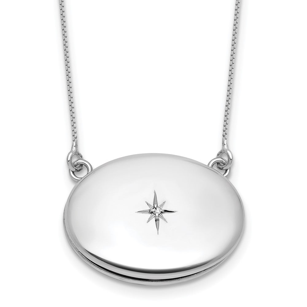 Sterling Silver Rhodium-plated Polished Front/Brushed Back 1/20 ct. Diamond 18.75 inch with 2 inch extension 20mm Oval Locket Necklace QLS1232