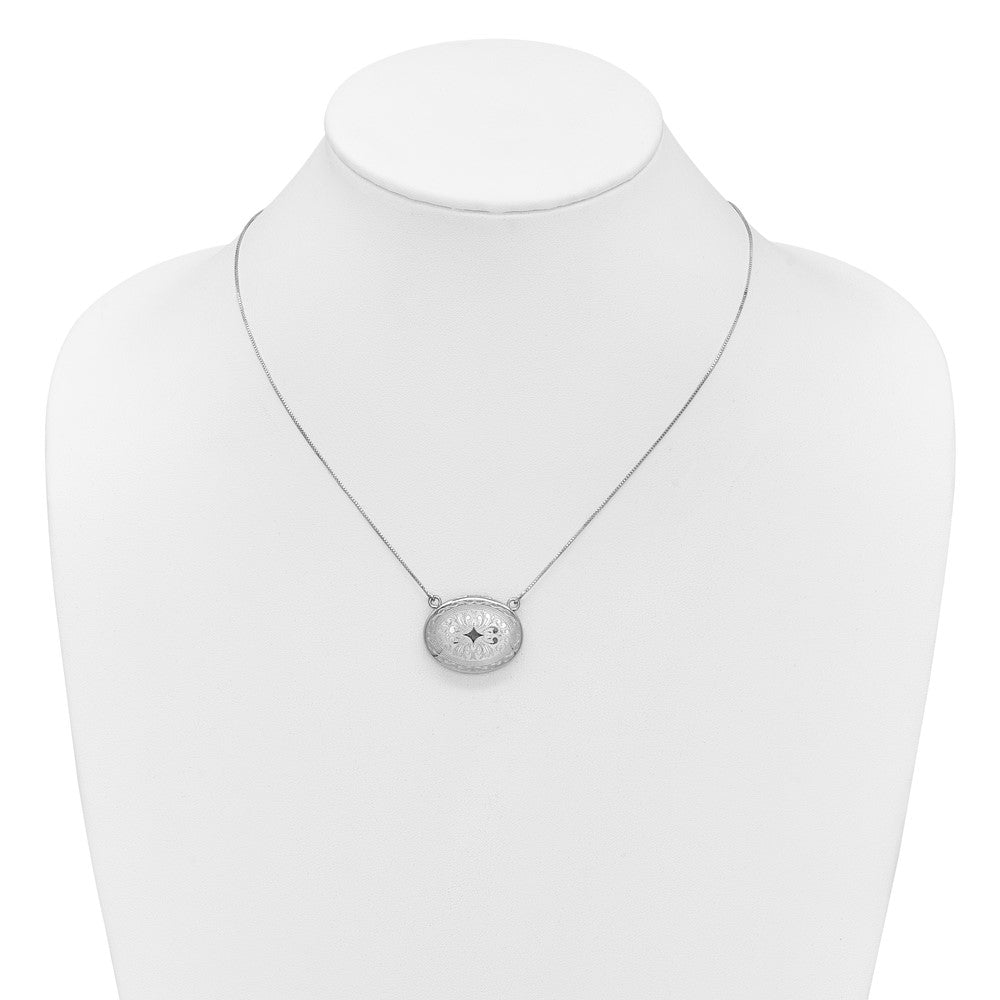 Sterling Silver Rhodium-plated Polished Front/Brushed Back 18.75 inch with 2 inch extension 20mm Oval Filigree Locket Necklace QLS1233