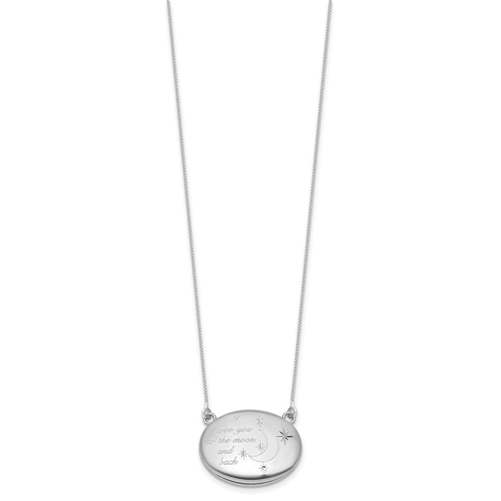 Sterling Silver Rhodium-plated Polished Front/Brushed Back Love To Moon and Back 18.75 inch with 2 inch ext. 20mm Oval Locket Necklace QLS1234