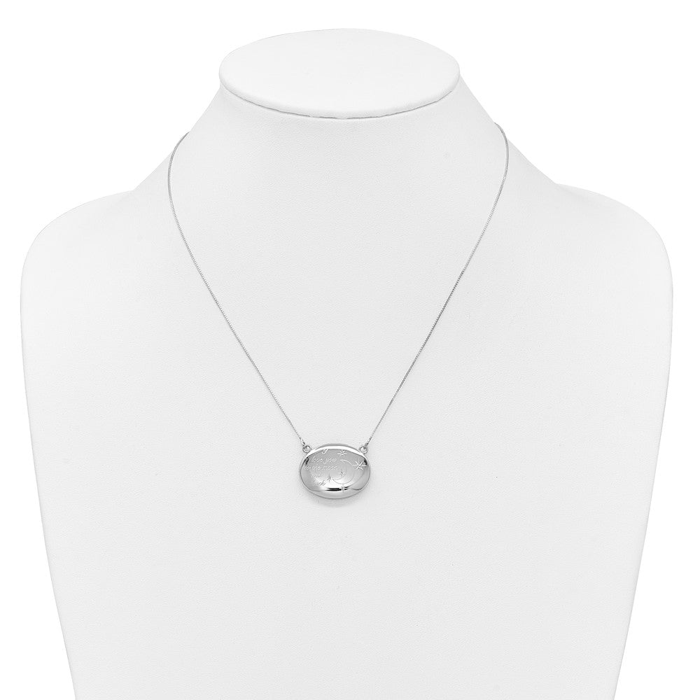 Sterling Silver Rhodium-plated Polished Front/Brushed Back Love To Moon and Back 18.75 inch with 2 inch ext. 20mm Oval Locket Necklace QLS1234