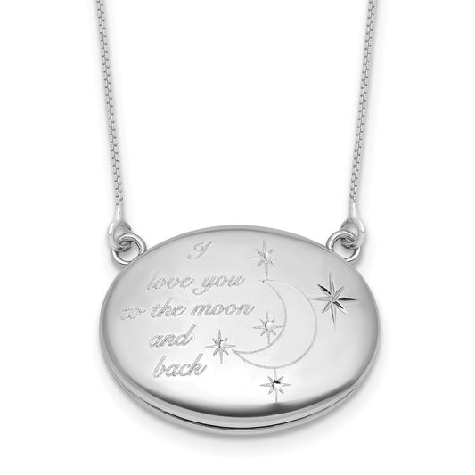 Sterling Silver Rhodium-plated Polished Front/Brushed Back Love To Moon and Back 18.75 inch with 2 inch ext. 20mm Oval Locket Necklace QLS1234
