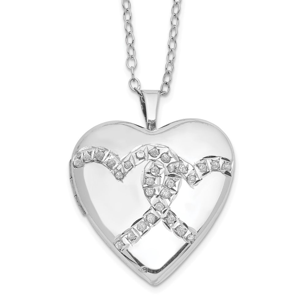 Diamond Fascination Diamond Mystique Sterling Silver Platinum-plated Diamond Double Heart Locket 18 Inch Necklace QLS946