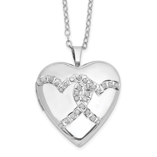 Diamond Fascination Diamond Mystique Sterling Silver Platinum-plated Diamond Double Heart Locket 18 Inch Necklace QLS946