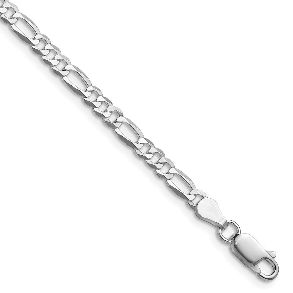 Sterling Silver Rhodium-plated 4.0mm Lightweight Flat Figaro Chain QMB100R-8