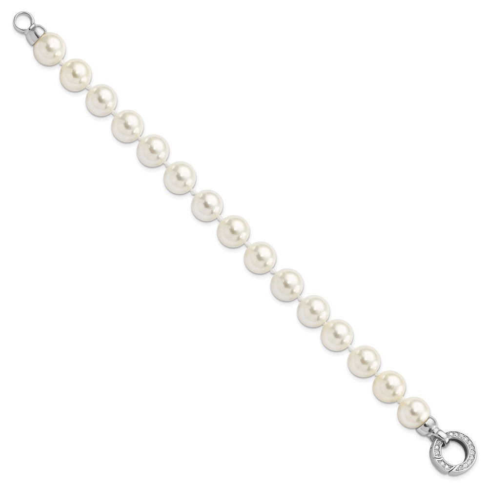 Majestik Sterling Silver Rhodium-plated 10-11mm White Imitation Shell Pearl Hand-knotted Fancy Bracelet QMJB100W-7.5