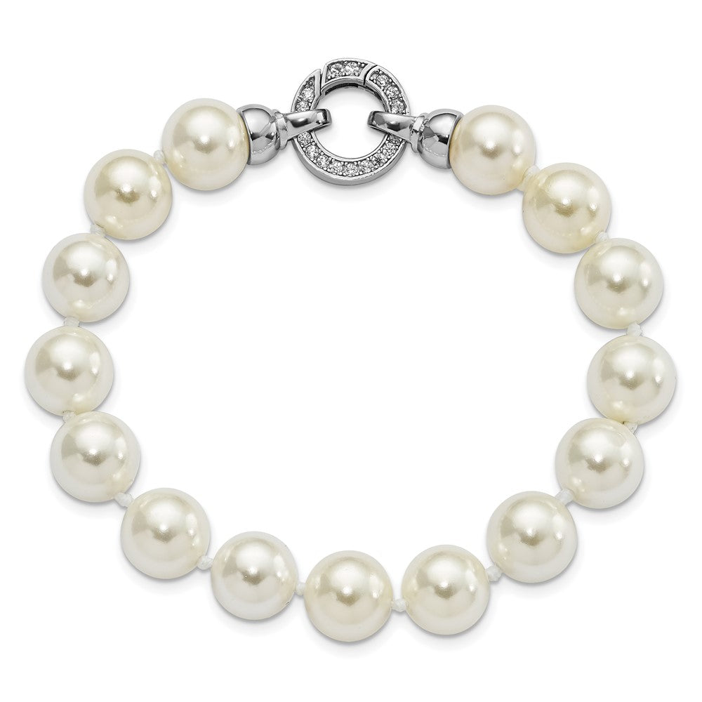 Majestik Sterling Silver Rhodium-plated 10-11mm White Imitation Shell Pearl Hand-knotted Fancy Bracelet QMJB100W-7.5