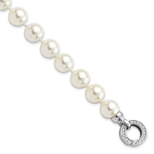 Majestik Sterling Silver Rhodium-plated 10-11mm White Imitation Shell Pearl Hand-knotted Fancy Bracelet QMJB100W-7.5