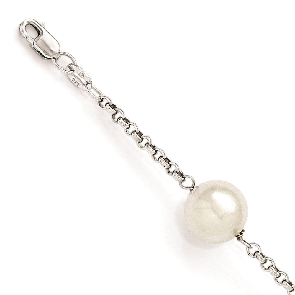 Majestik Sterling Silver Rhodium-plated 10-11mm White Imitation Shell Pearl Hand-knotted 4 Station Bracelet QMJB104W-7.5