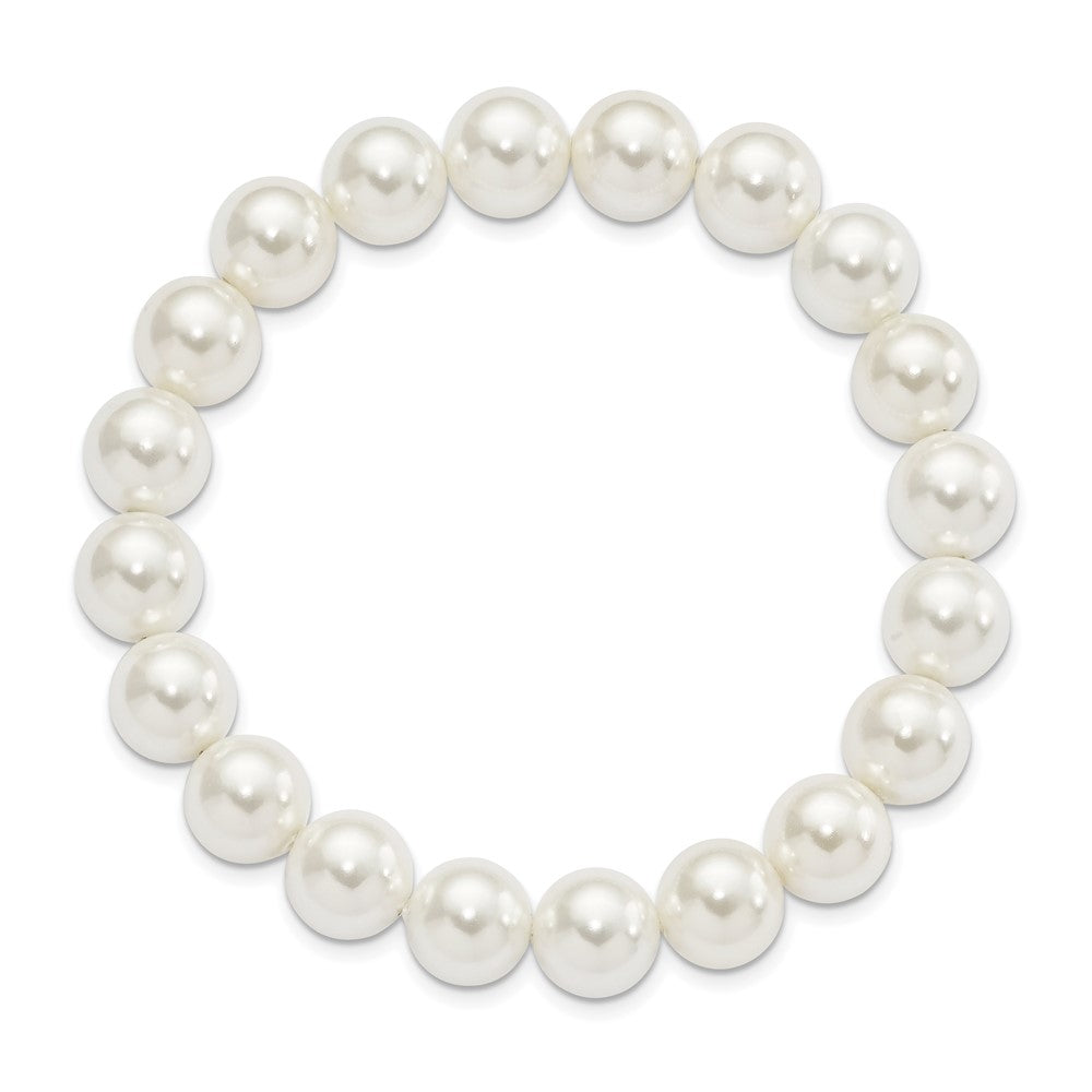 Majestik 10-11mm White Imitation Shell Pearl Stretch Bracelet QMJB105W