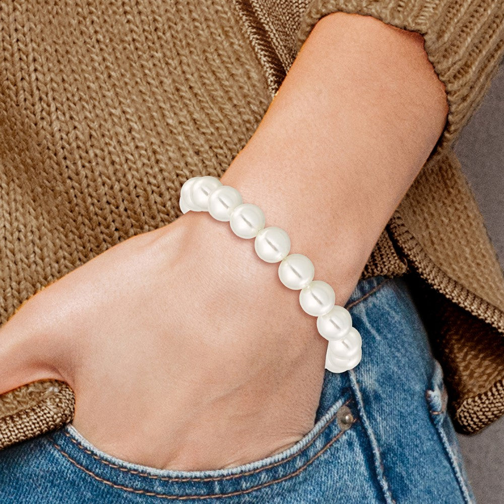 Majestik 10-11mm White Imitation Shell Pearl Stretch Bracelet QMJB105W