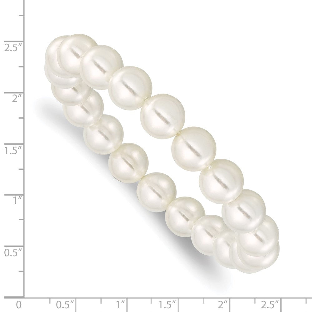 Majestik 10-11mm White Imitation Shell Pearl Stretch Bracelet QMJB105W