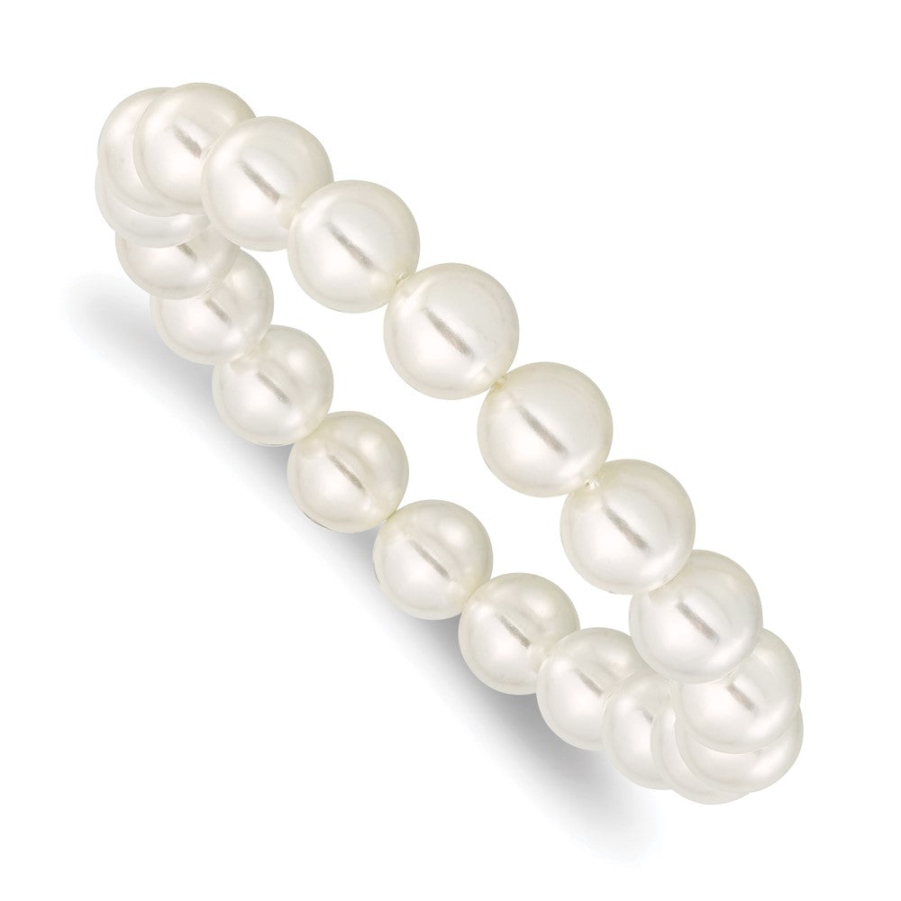 Majestik 10-11mm White Imitation Shell Pearl Stretch Bracelet QMJB105W