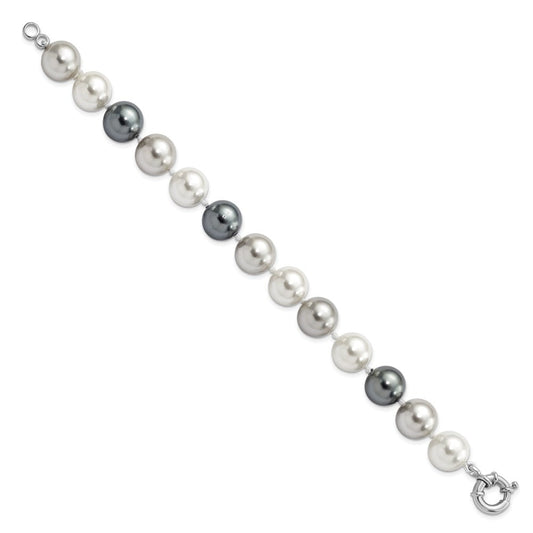 Majestik Sterling Silver Rhodium-plated 12-13mm Multi-color Imitation Shell Pearl Hand-knotted Bracelet QMJB129MX-7.5