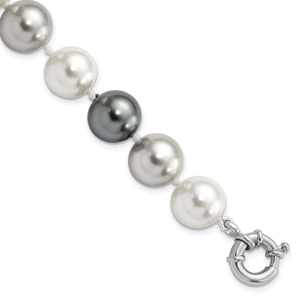 Majestik Sterling Silver Rhodium-plated 12-13mm Multi-color Imitation Shell Pearl Hand-knotted Bracelet QMJB129MX-7.5