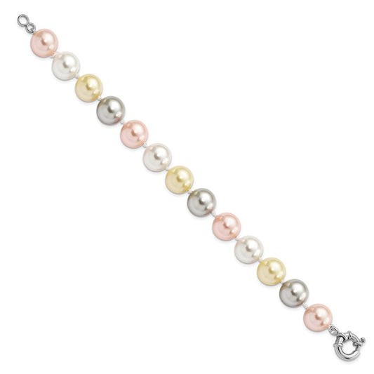 Majestik Sterling Silver Rhodium-plated 12-13mm Multi-Color Imitation Shell Pearl Hand-knotted Bracelet QMJB131MX-7.5