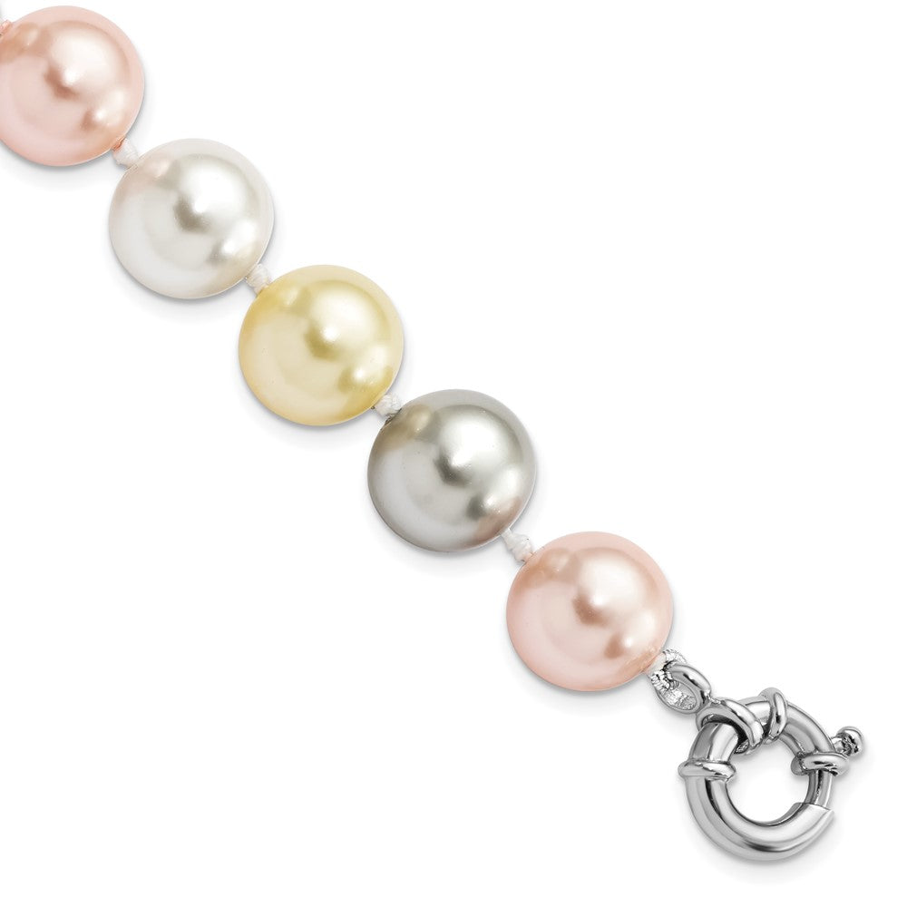 Majestik Sterling Silver Rhodium-plated 12-13mm Multi-Color Imitation Shell Pearl Hand-knotted Bracelet QMJB131MX-7.5