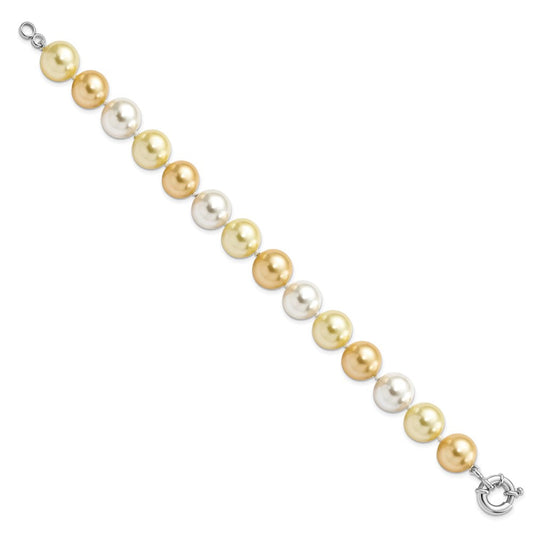 Majestik Sterling Silver Rhodium-plated 12-13mm Yellow and White Imitation Shell Pearl Hand-knotted Bracelet QMJB132MX-7.5