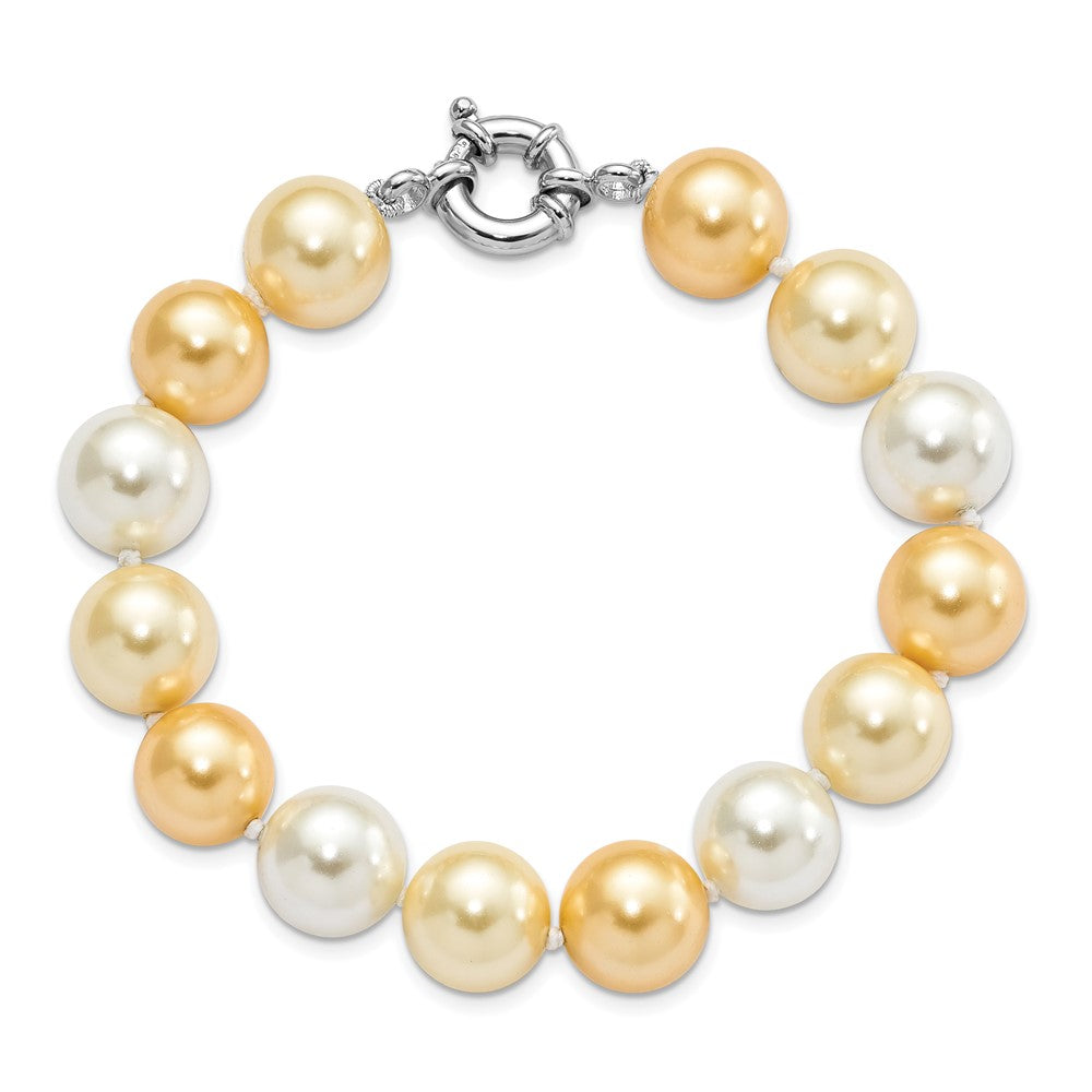 Majestik Sterling Silver Rhodium-plated 12-13mm Yellow and White Imitation Shell Pearl Hand-knotted Bracelet QMJB132MX-7.5