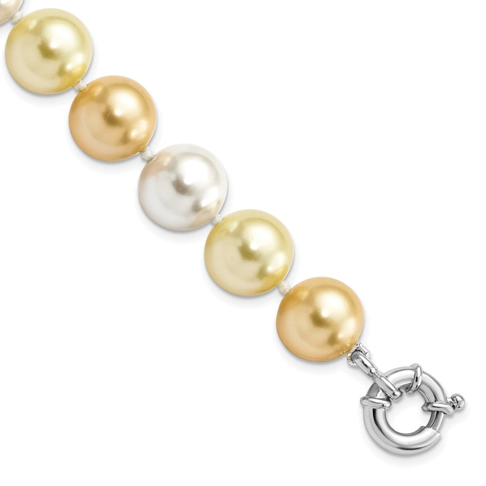 Majestik Sterling Silver Rhodium-plated 12-13mm Yellow and White Imitation Shell Pearl Hand-knotted Bracelet QMJB132MX-7.5
