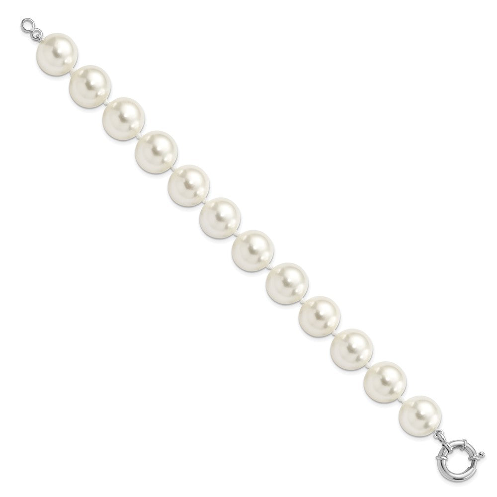 Majestik Sterling Silver Rhodium-plated 14-15mm White Imitation Shell Pearl Hand-knotted Bracelet QMJB14W-7.5